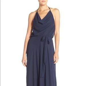 Navy blue AMSALE halter neck bridesmaids dress